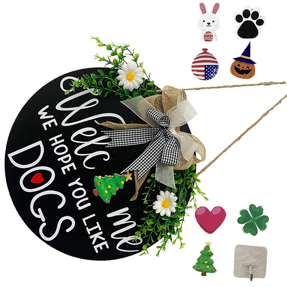 Welcome Wooden Sign Door Hanging Pendant Board Doorplate Adornment Festival Emblems