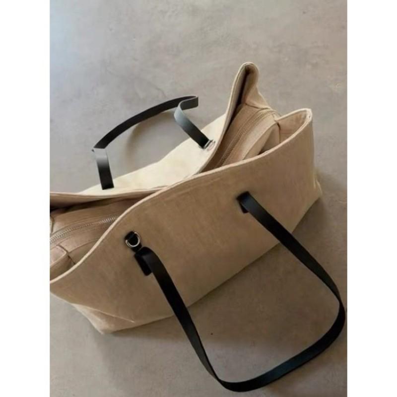 Womens 2026 Minimalist Linen-Style Faux Leather Tote Bag Shoulder Handbag Daily Use Neutral Beige Medium Size