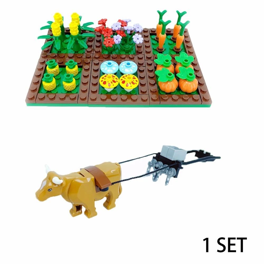 MOC Set Fermă Blocuri de Construcție Plantă Cultură Dovleac Grajd Cal Vaca Cerc Animale Oraș Vedere Stradală Cărămizi Model Jucării