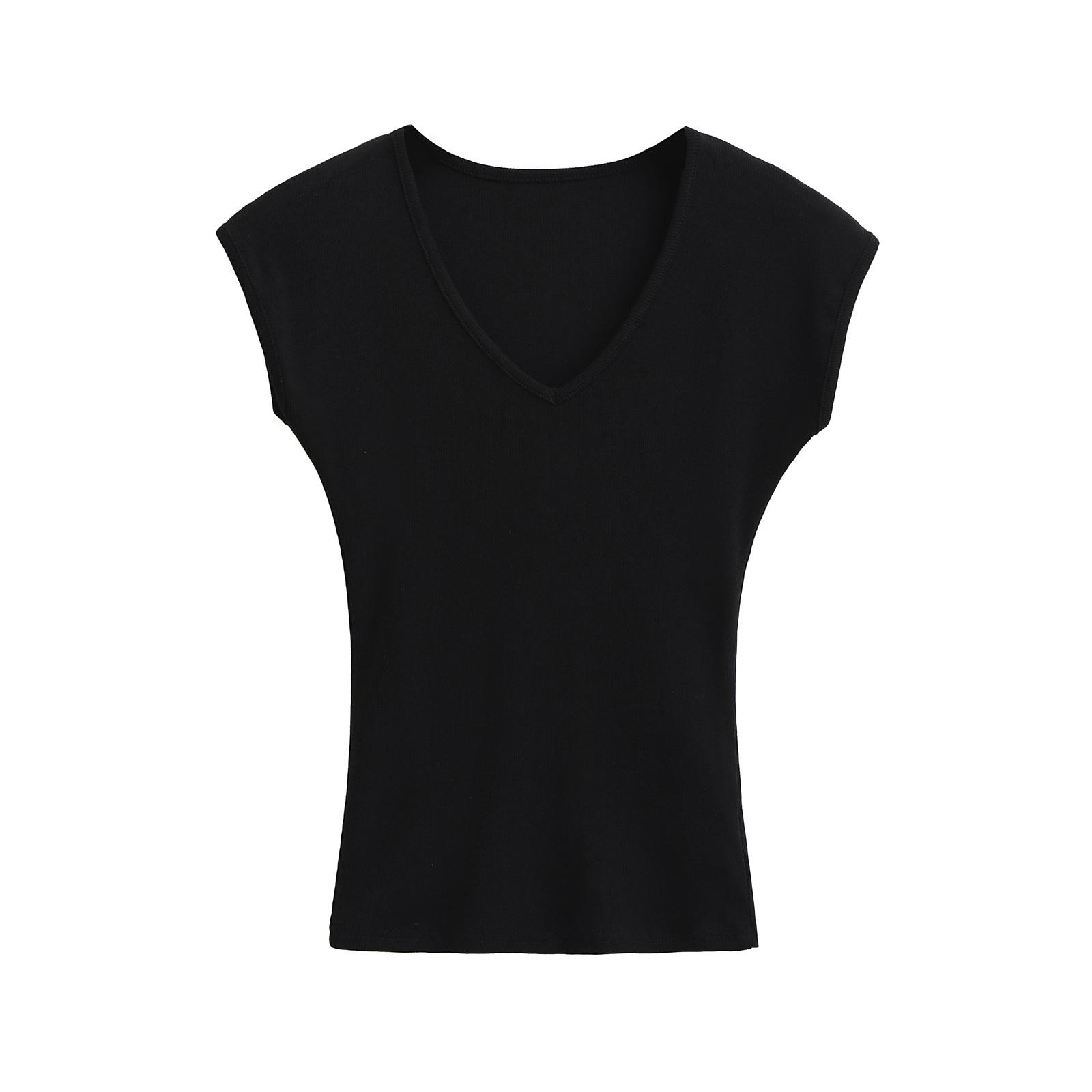 

Женский летний трикотажный топ без рукавов с V-образным вырезом прилегающего силуэта Small чёрный