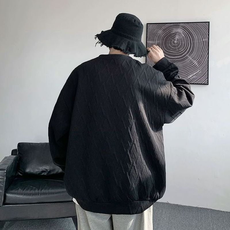 Vit Barock Tung Sweatshirt Herr Premium Vår och Höst Bas Tröja Oversize