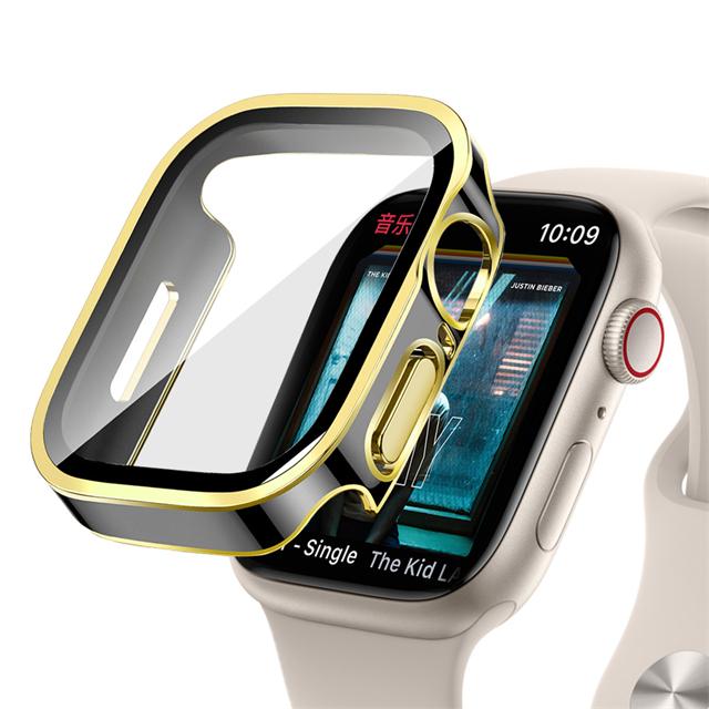Glass+Case For Apple Watch 7 8 45mm 41mm 49mm 44mm 40mm Straight Edge Screen Protector Cover Case iWatch 4 5 SE 6 7 8 Ultra 49mm