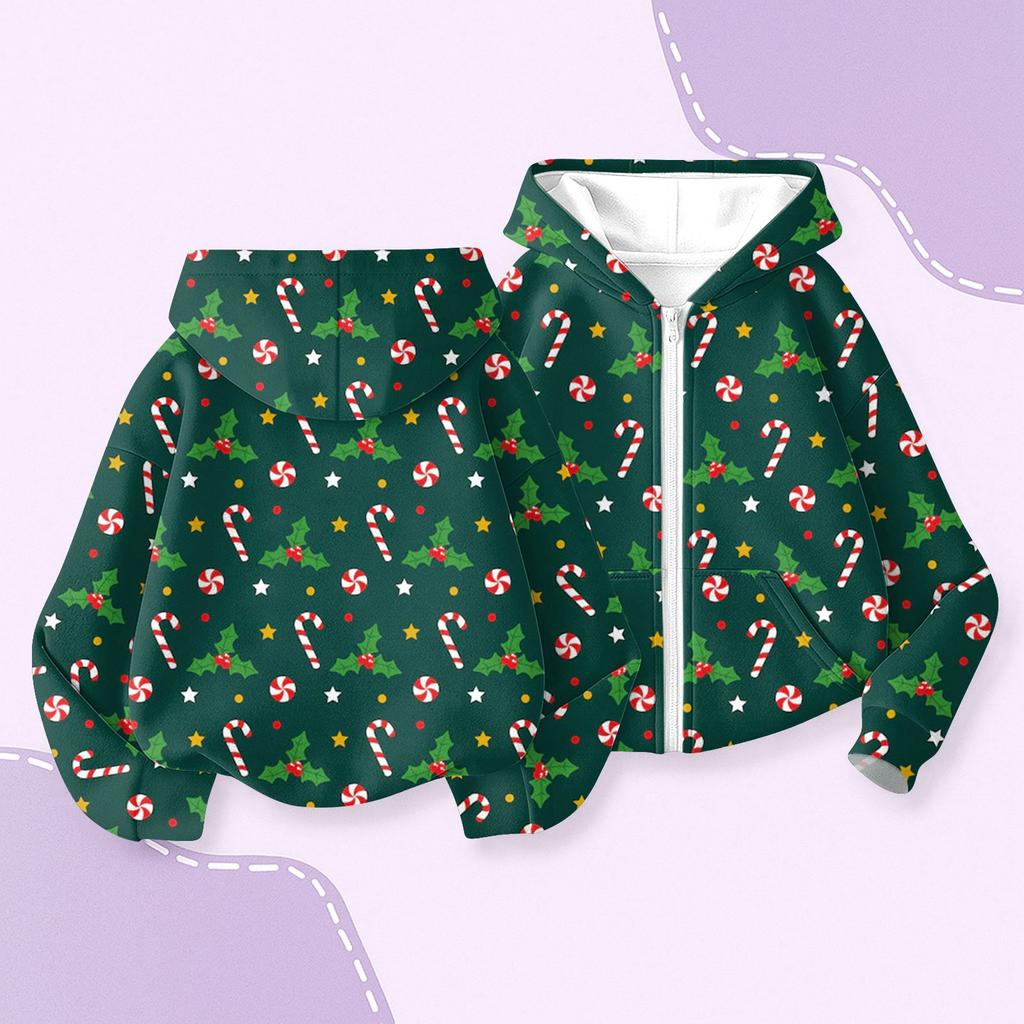 Children's Fashion Christmas Printed Long Sleeved Hooded Sweatshirt, Girls' Hoodie Jacket