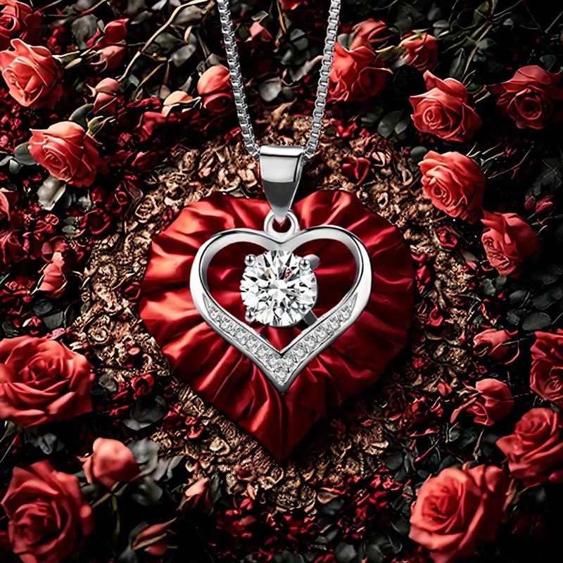 

CAOSHI Romantic Heart-shaped Necklace with Sparkling CZ Design High-end Engagement Party Accessories Anniversary Jewelry Gifts