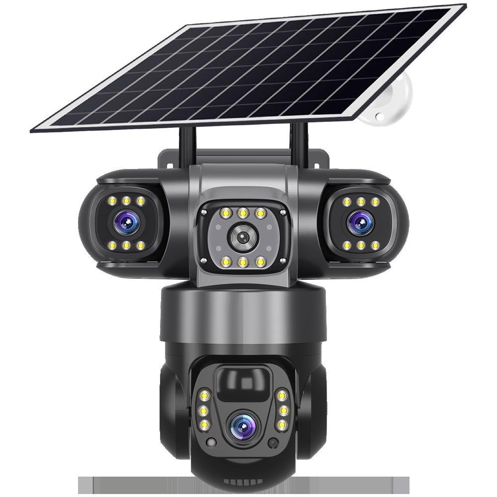 V380 Pro Outdoor 4G Solar Triple Lens Camera with 360° Rotation and Mobile Remote Control