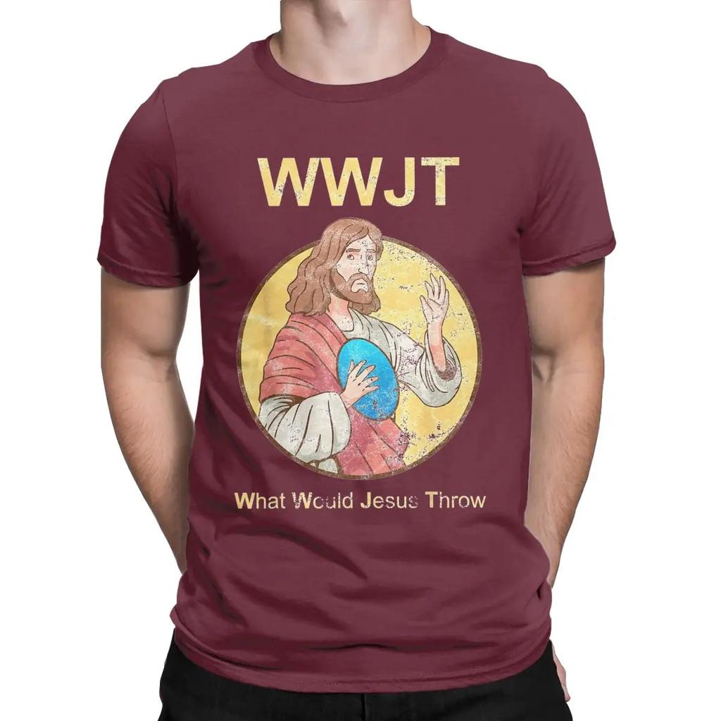Men's T-Shirts What Would Jesus Throw Golf Disc Humerus Golfer Pure Cotton Tee Shirt Short Sleeve T Shirts Crew Neck Clothes