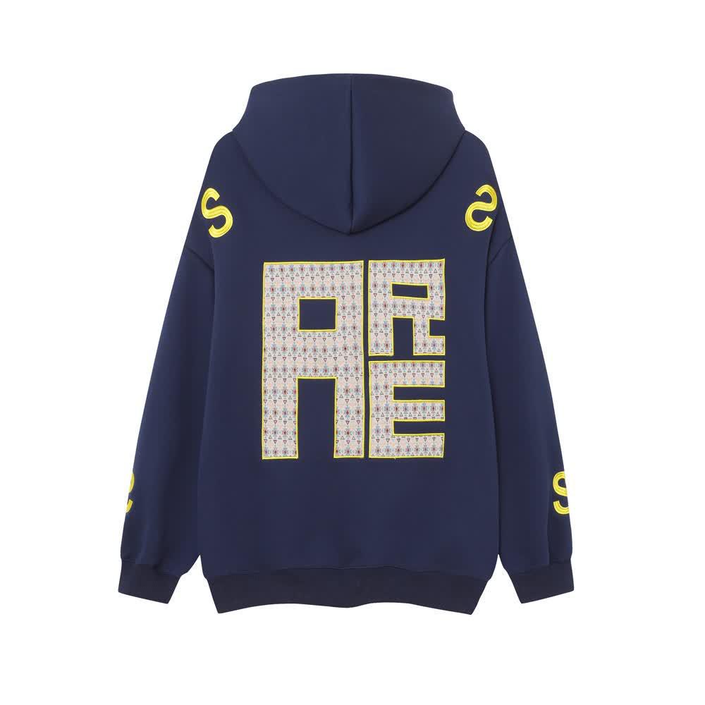 Unisex Autumn Retro Embroidered Hooded Sweatshirt: Cool and Cozy Velvet-Enhanced Jacket XL