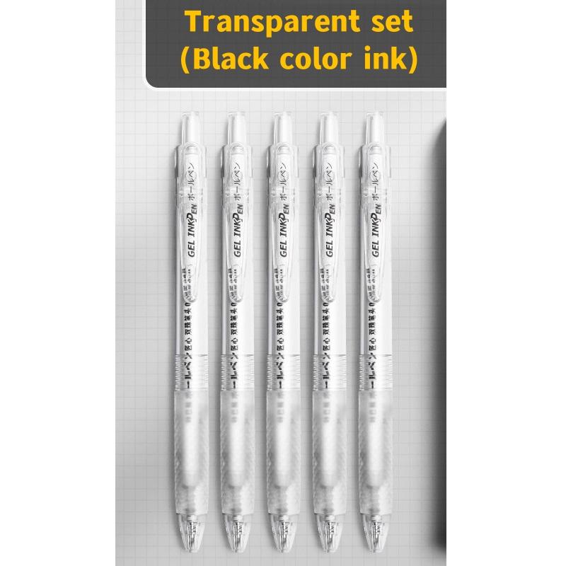 5pcs Durable Writing Gel Ink Pens Set Morandi White Transparent Barrel 0.5mm Ballpoint Black Ink
