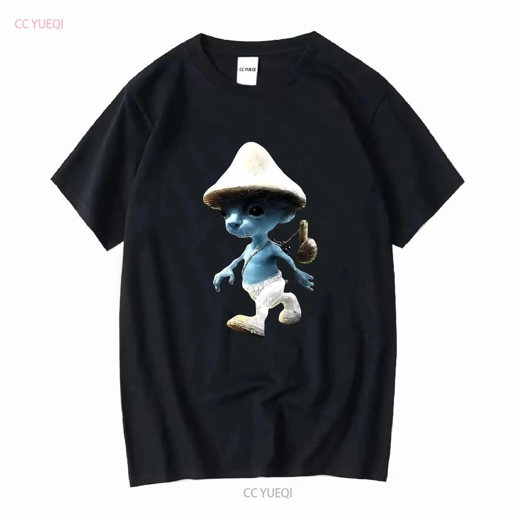 T-shirt Smurfcat Umorismo Viviamo Amore Menzogna Meme Divertente manica lunga o corta vintage Lavata Elastica moda Stiloso