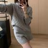 Winter Casual Loose Fit Tracksuit Oversized Pullover Long Sleeve Knitted Sweater Suit High Waist Shorts Two Piece Set Women Clothing