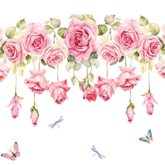 Rose Design Window Sticker, Electrostatic Adhesion No Glue Residue Waterproof Glass Decal for Living Room Bedroom Entrance Hall Home Decor