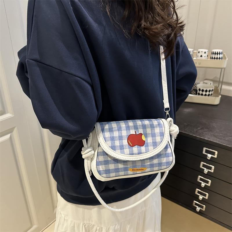 Fashion hand carry small square bag women's summer new plaid small square bag versatile casual shoulder messenger bag