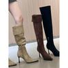 Wear More Than One Boot~ French Pointed High-heeled Boots Over the Knee Design Sense Lapel Stacking Boots Big Tube Circumference Boots