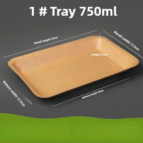 Disposable Food Grade Kraft Paper Lunch Box Waterproof Oil-proof Square Paper Plate Snack Tray Thickened Fruit Barbecue Plate