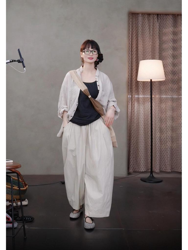 Summer Retro Slimming Linen Lapel Shirt for Women