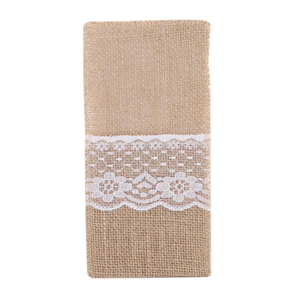 10pcs Jute Lace Made Fork and Knife Cutlery Tableware Holders for Wedding Party Decoration
