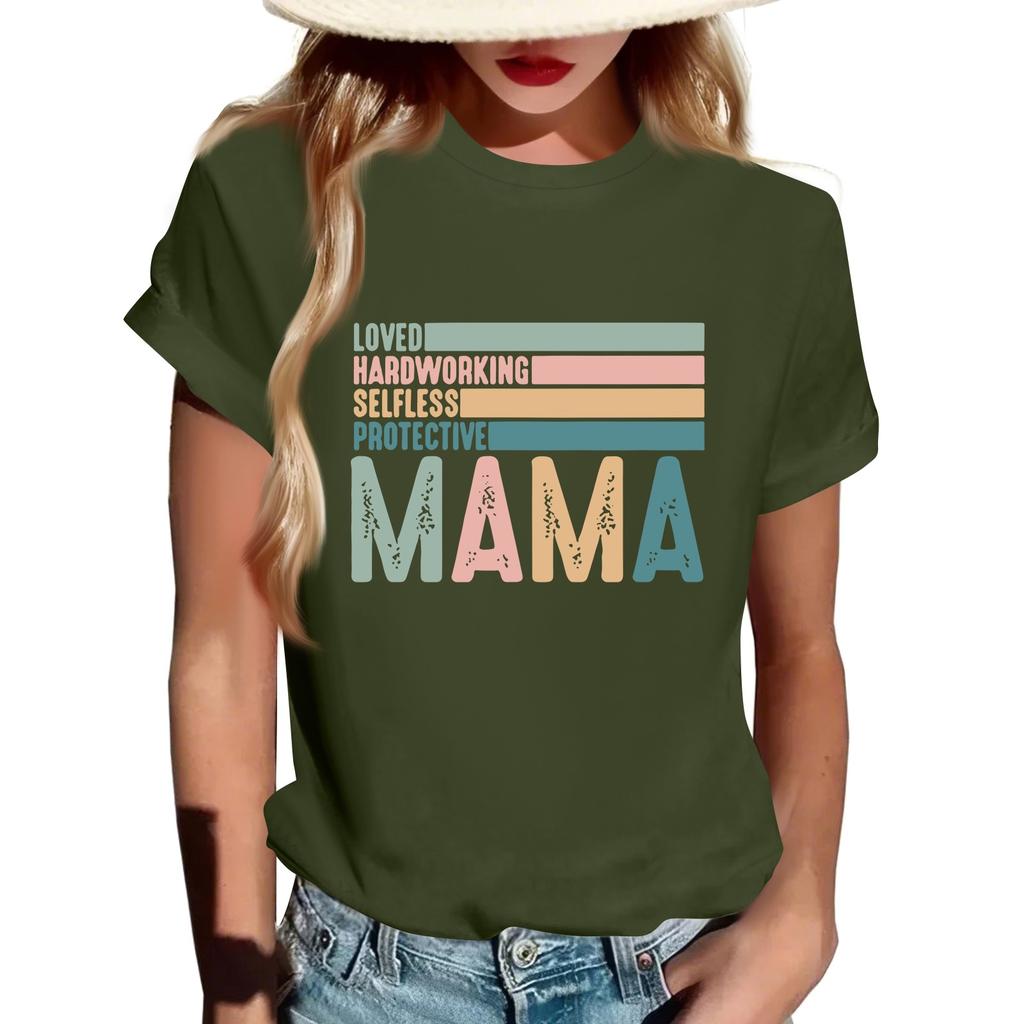 Women Casual Daily Round Neck Printed Short Sleeved T-shirt Letter Top