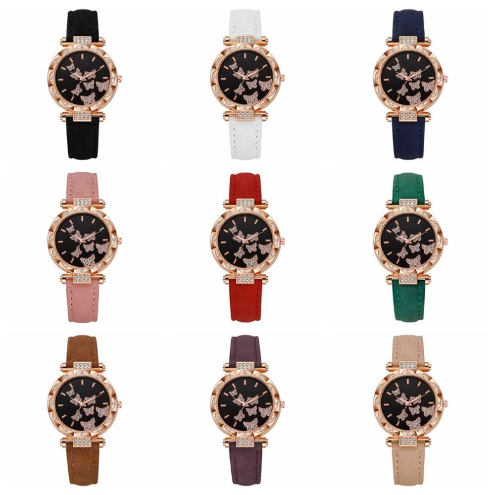 Butterfly Dial Quartz Watch Rhinestone Wristwatches Elegant Women Watches  Women