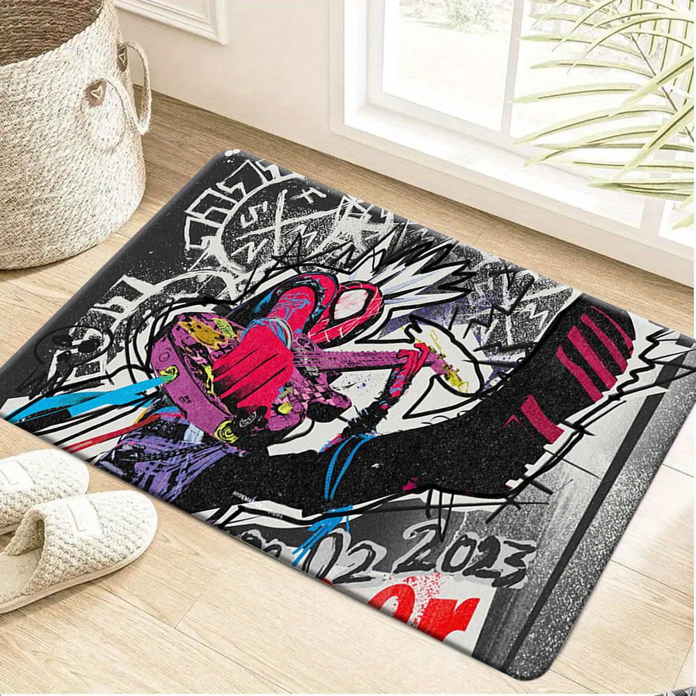 1pc Deadpool Cartoon Design Flannel Door Mat | Polyester Knit, Machine Washable, Ideal for Bathroom, Kitchen, Bedroom, Living