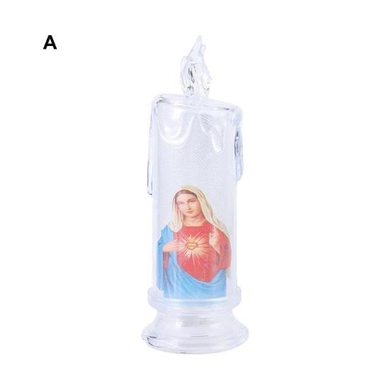 1/4Pcs LED Prayer Flameless Candle Holy Family Jesus Joseph Virgin Mary Battery Operated Devotional Prayer Candle Religious Decoration Christian Gift