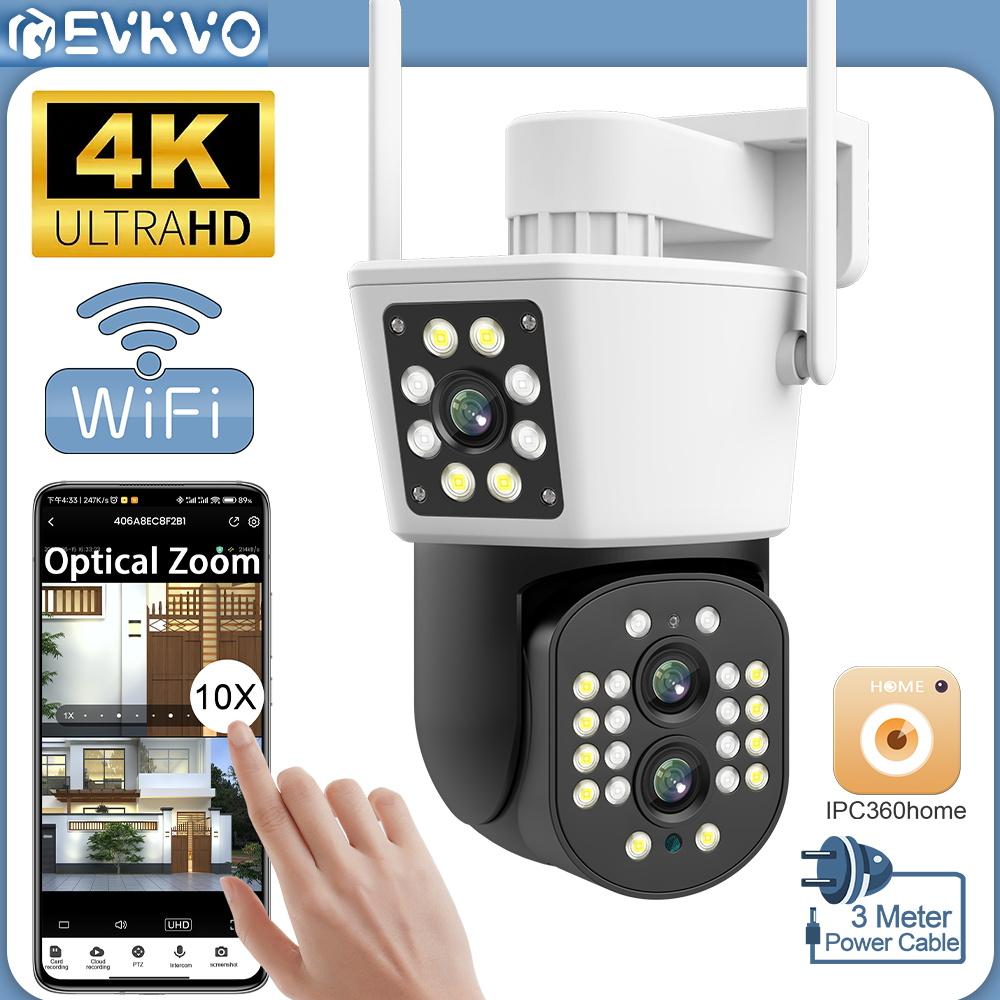 

EVKVO 12MP 4K WiFi PTZ с тремя объективами наружного видеонаблюдения IP-камера, IP66 водонепроницаемая 10-кратный зум, двусторонняя голосовая полноцветная система видеонаблюдения ночного видения, ONVIF