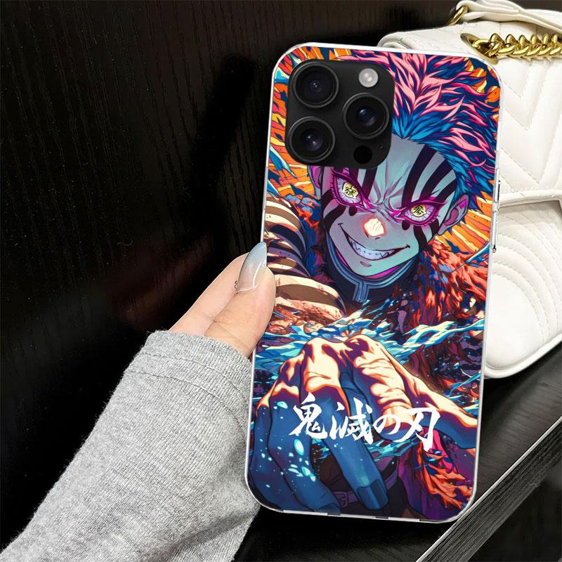 Akaza Demon Slayers Coque pour iPhone 13 12 Mini 11 Pro Max Housse de Téléphone Souple X XS XR 7 SE 8 Plus 6 6S 5 5S Silicone Noir Capa