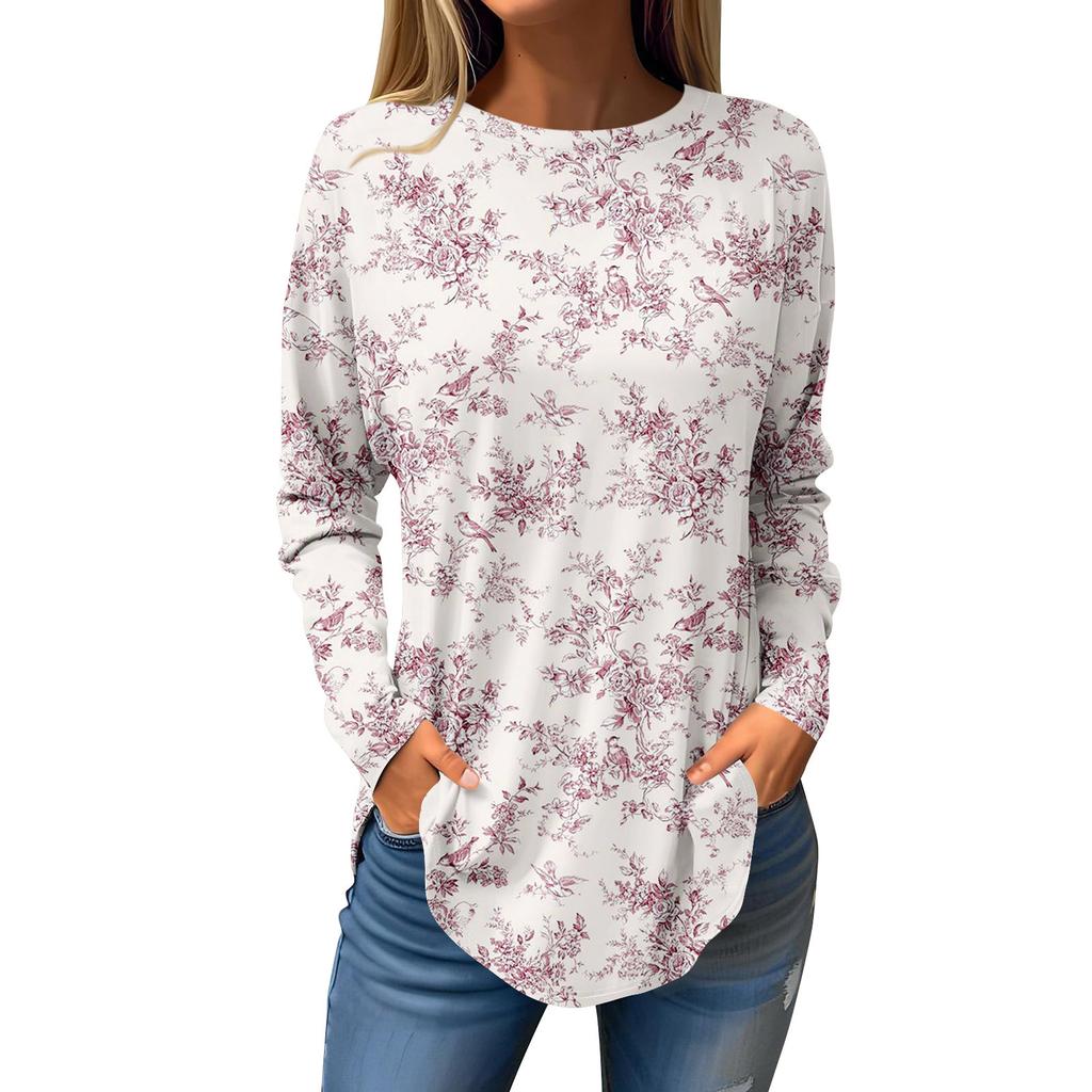 Tee Shirts For Women Fall Casual Long Sleeve Shirts Sweatshirt Christmas Printing Top Pullover