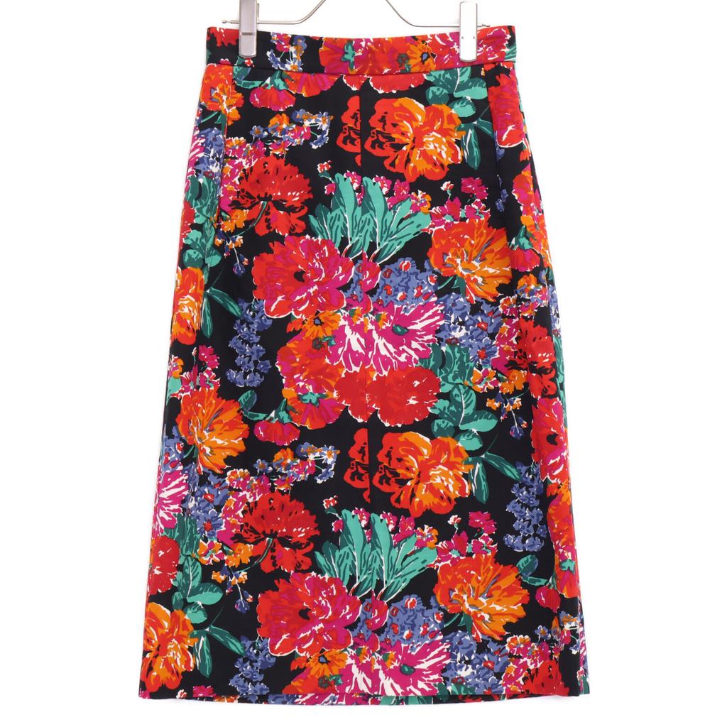 BLAMINK [Excellent Condition] 7924-299-0037 Floral Linen Blend Midi Length Semi-Tight Skirt 36 Black / multicolorUsed