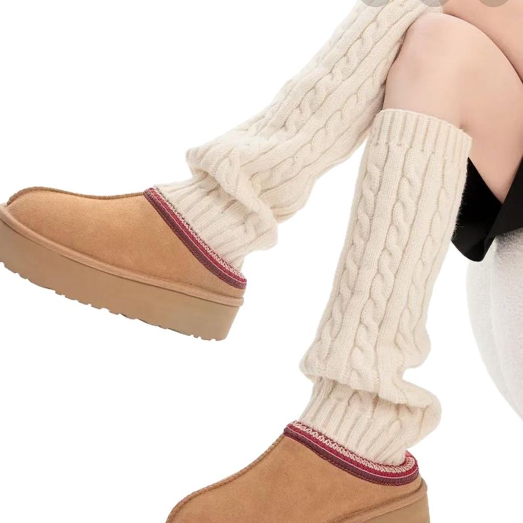 Winter Verdikt Warm Ademend Effen Patroon Beenwarmers Koreaanse Stijl Mode Dik Gebreid Dames Los Veelzijdig Slouch Sokken
