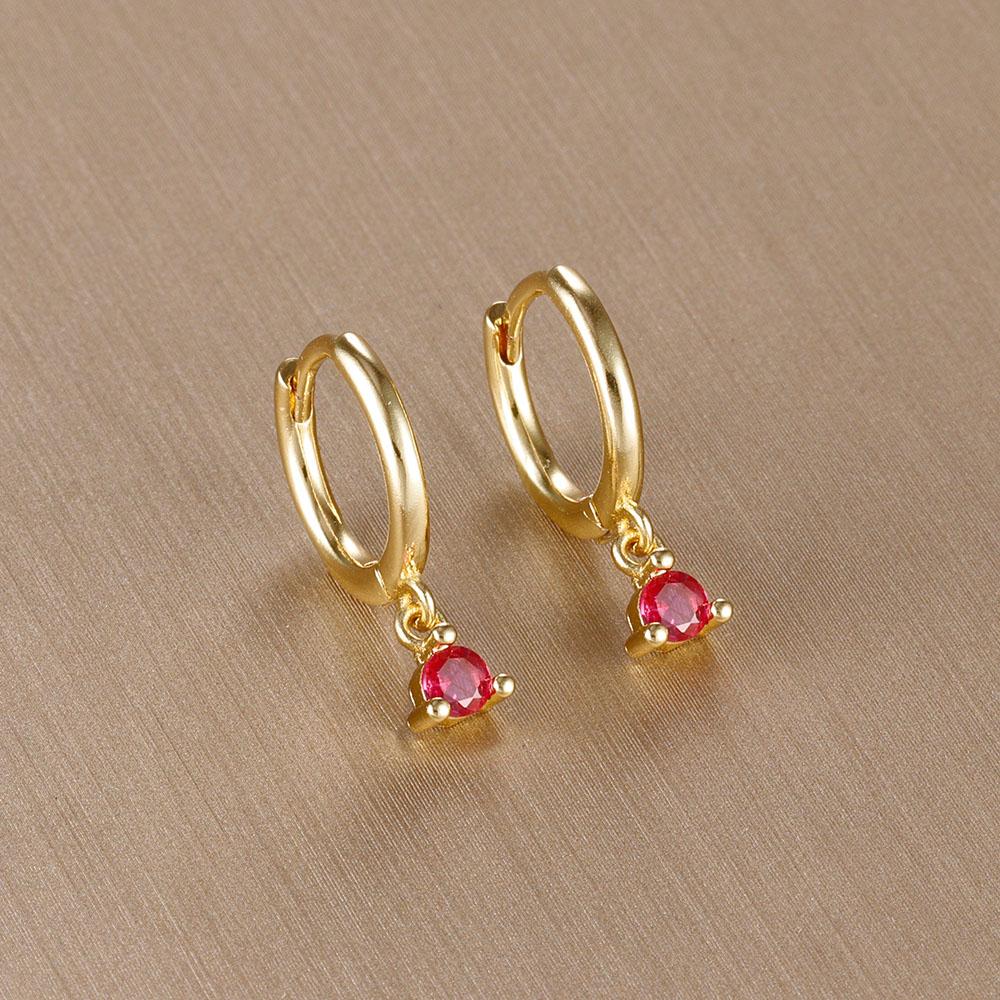 Simple Multicolor Stone Gold Color Matel Small Dangle Earring For Women Sweet Round Pendant Stainless Steel Fashion Jewelry Gift