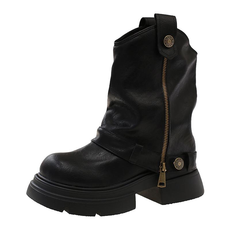 Thick-soled Martin boots women's 2025 autumn and winter new British style explosion small slim short boots Maillard V-mouth boots