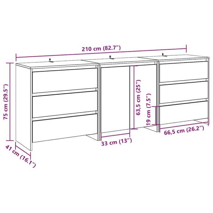 VidaXL Buffet 3 pcs chêne artisanal bois d'ingénierie 3329180