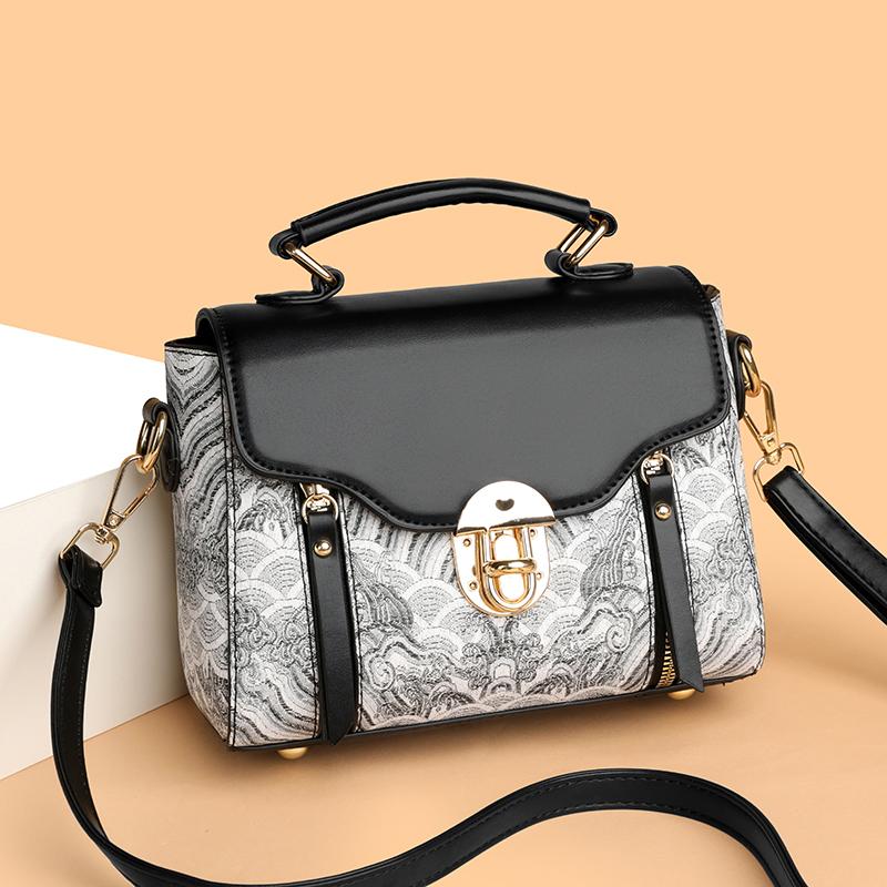 Women's Stylish Shoulder Bag Clover & Wave Print Lightweight PU with Detachable Strap Magnetic Snap Crossbody Bag For Daily Use