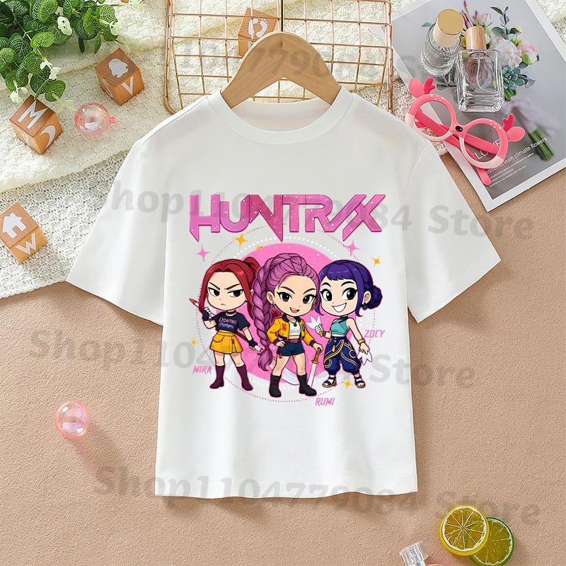 K-pop Demon Hunters White T-shirts for Girls Anime Cartoon Cute Short Sleeved Shirt Children Summer Fashion Sweet T-shirt Gifts