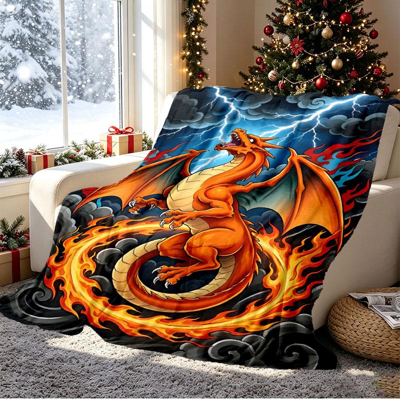 Charizard VS Blastoise Pattern Blanket for Home Decoration, Bed, Sofa, Car Travel, Camping, Suitable for All Seasons, Birthday Christmas Gift