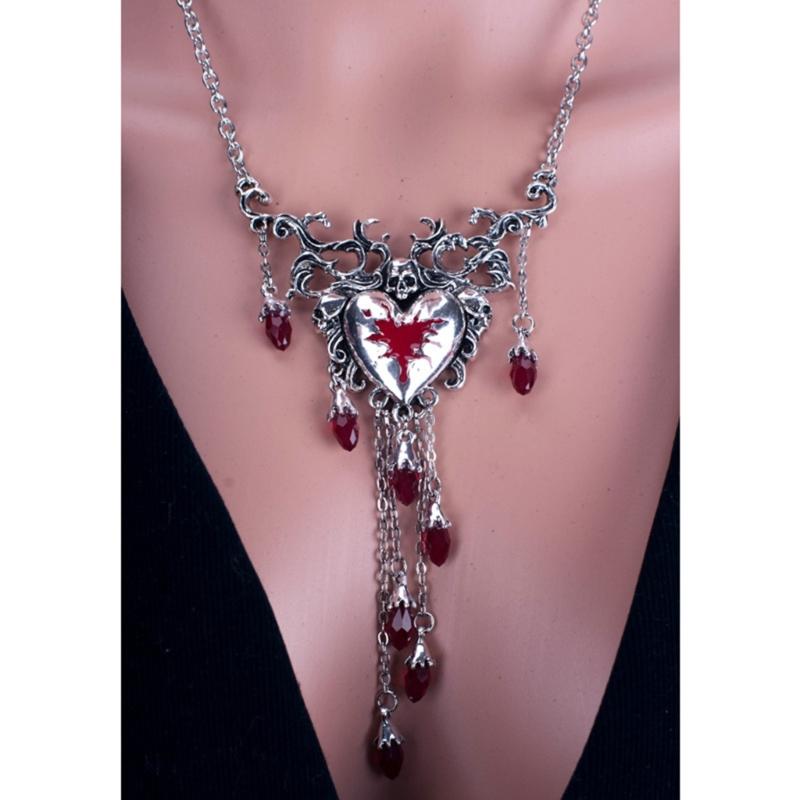 1 Set Niche Design Sense Red Dripping Diamonds Necklace Love Heart Earrings Halloween Christmas Fashion Retro Earrings