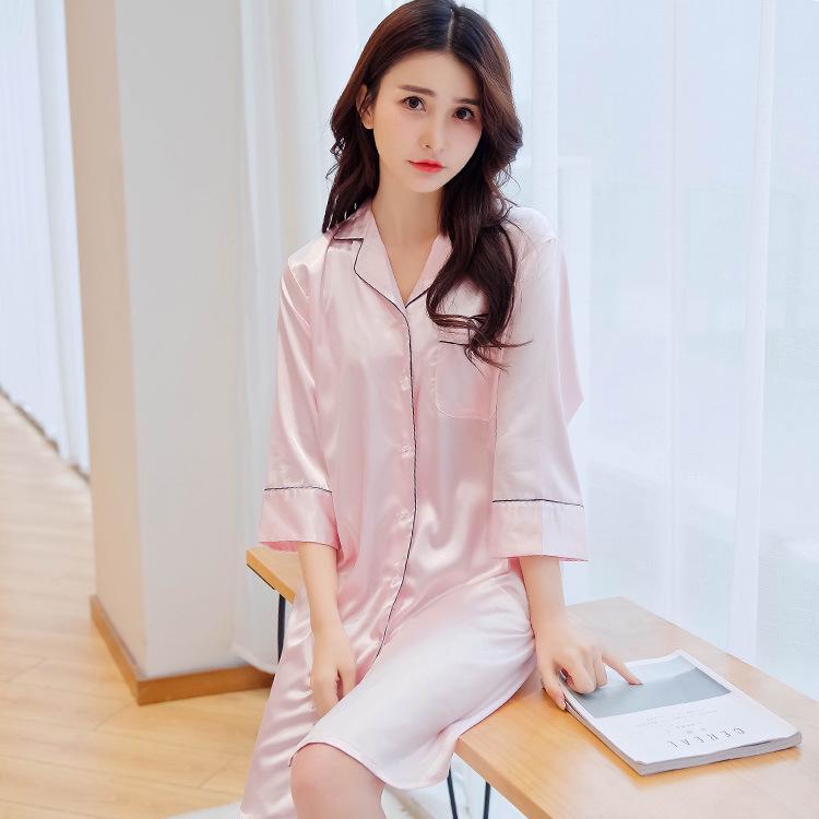 Han Yatong Women's Seven-Sleeve Summer Nightgown - Loose, Sexy, Korean-Style Silk Pajamas