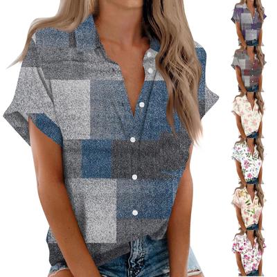 Women's Short Sleeved Shirt, Daily Fashion Printed Button Top, Chest Pocket Cardigan