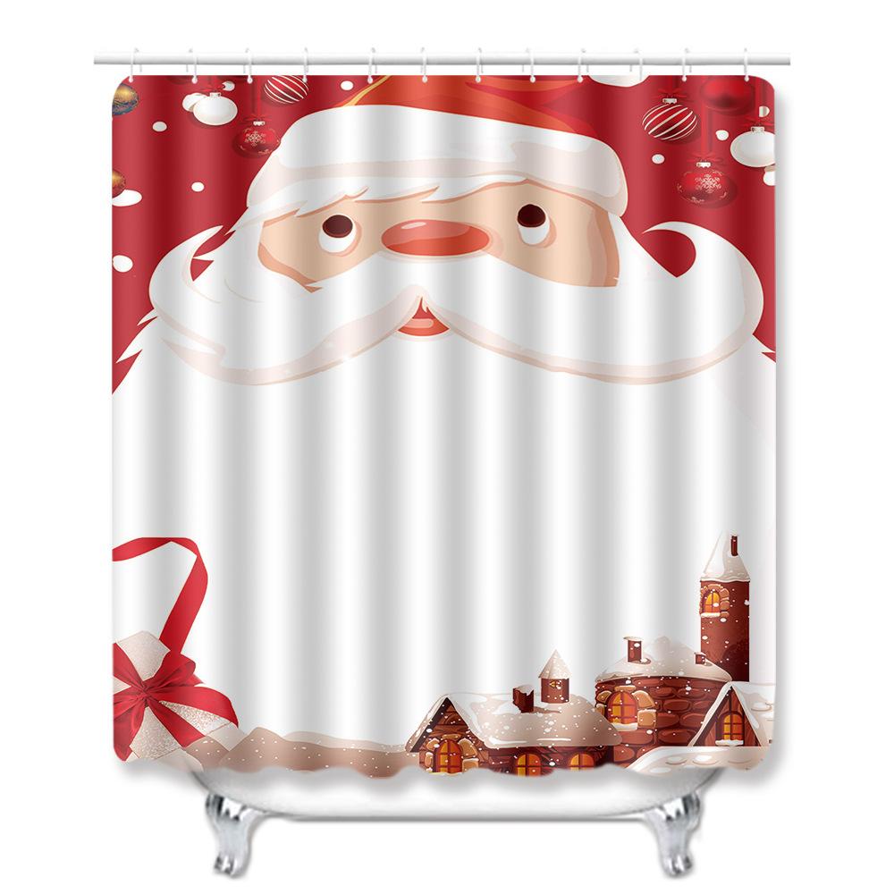 Christmas Shower Curtain Floor Mat Combination Four-Piece Set Bathroom Toilet Carpet Shower Room Mat Foot Mat
