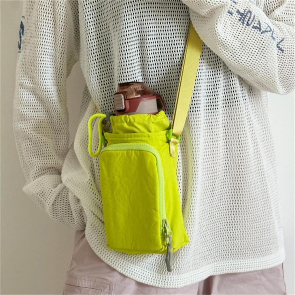 Casual  Drawstring Bag Purse Water Cup Cover Water Cup Bag Solid Color Water Bottle Holde Nylon Shoulder Bag Outdoor