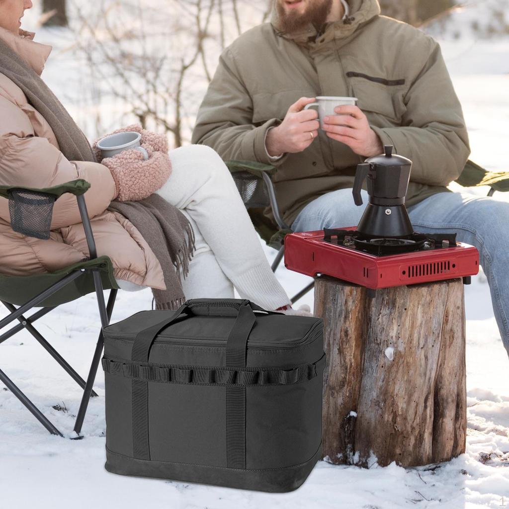 Camping Storage Bag Kitchen Cookware Handbag Wear Resistant Large Capacity with Mesh Pockets and