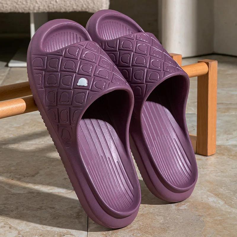 

Fashion Summer Non-Slip House Slippers Women 2025 Comfort Soft Sole Bathroom Slippers Woman Solid Color Light Flat Heel Indoor Slides 44-45 фиолетовый