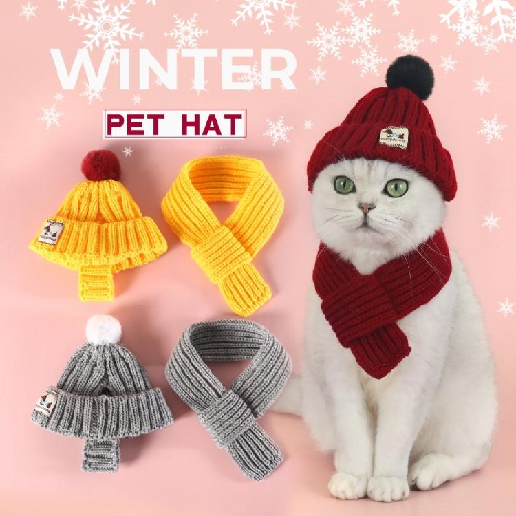 2Pieces Dog Costumes Knitted Hat Scarf Set Warm Winter Hat Scarf Pet Costume Accessories for Small Dogs and Cats Gift