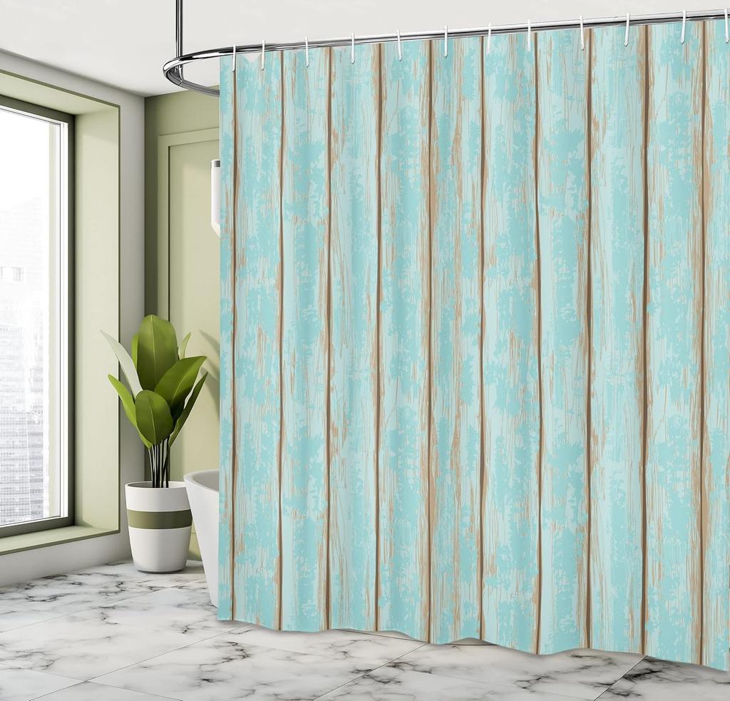 Turquoise Wood Grain Shower Curtain Rustic Blue Brown Texture Design Nature Inspired Bath Decor Waterproof Fabric Home