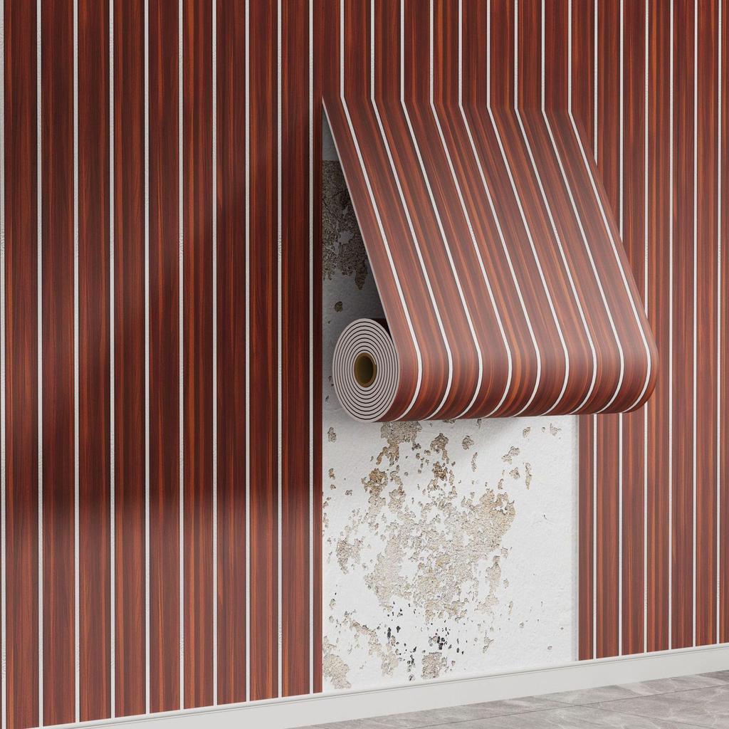 Waterproof Wood Grain Self-Adhesive Faux Lattice Wall Sticker for Living Room
