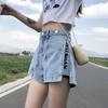 Ladies's Summer Korean Harajuku Edition American Retro Fashion Denim Shorts Design Zipper Y2K Loose Wide Leg Shorts Black Blue