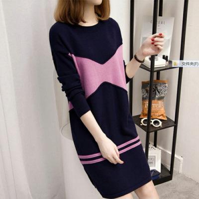 

Large size women s clothing new Korean version medium and long fleece and thin sweater autumn and winter long-sleeved dress fat MM tide M хаки