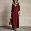 Women's Elegant Lapel Collar Long Sleeve Loose Fit Knit Maxi Dress