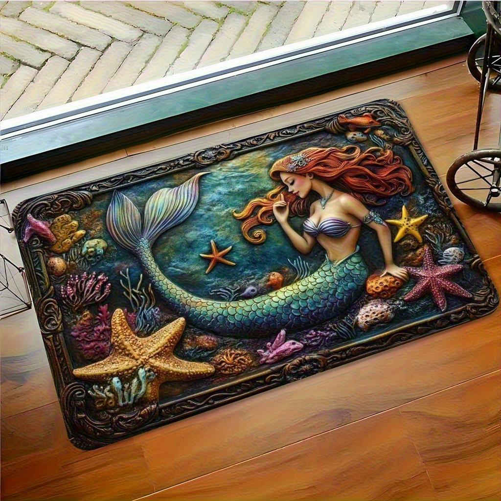 Elegant Mermaid Bathroom Mat – Super Absorbent Non-Slip Quick-Dry Rug for Bath, Kitchen & Underwater-Themed Home Decor