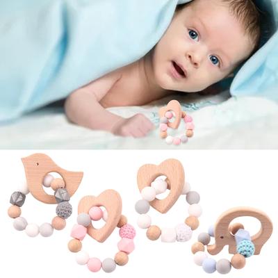Handmade Bird/Elephant/Heart Shape Teething Bracelet Babies Toy Cute Shape Teether Toy Handheld Appease Sleeping Toy